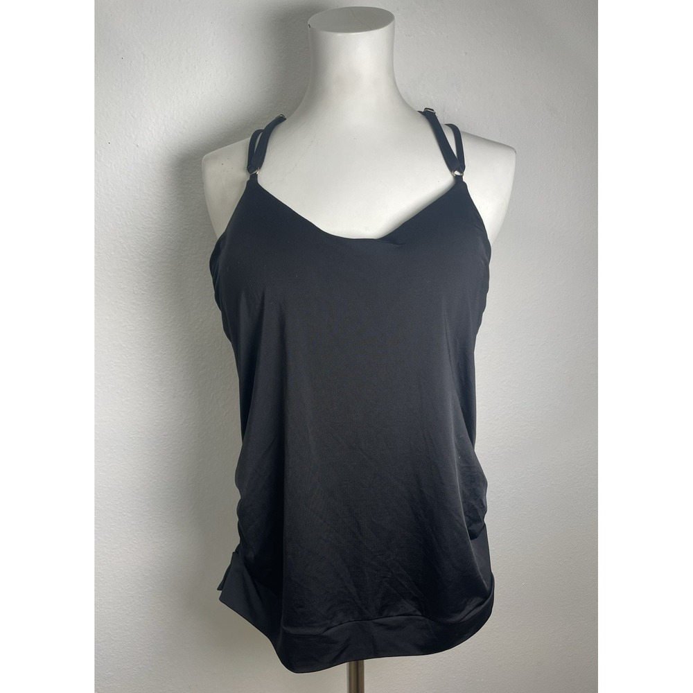 Athleta Womens Empowerment Tank Top MED Black Strappy Shelf Bra Yoga Gym
